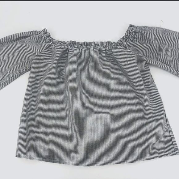 BRANDY MELVILLE THEIA Boxy Crop Peasant Top Pinstripe elastic charcoal white - Picture 11 of 14